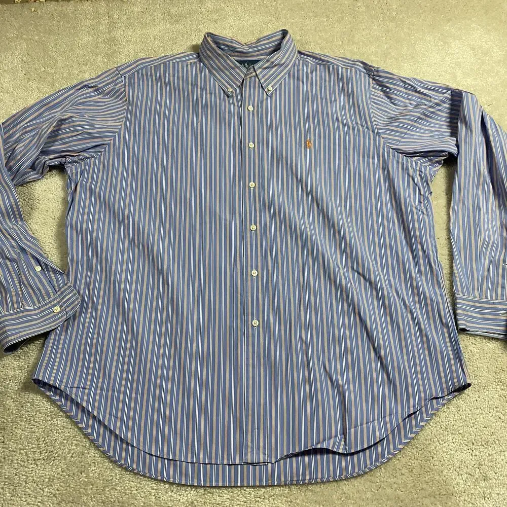 Polo Ralph Lauren Shirt Mens 2XL Striped Classic Fit Button Down Ivy Prep Preppy